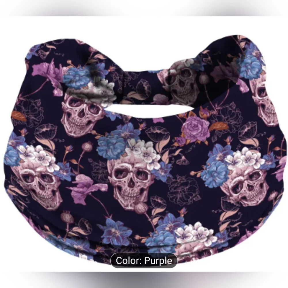 Floral Skull Gothic Halloween Patterned Printed Headband, T15MIS